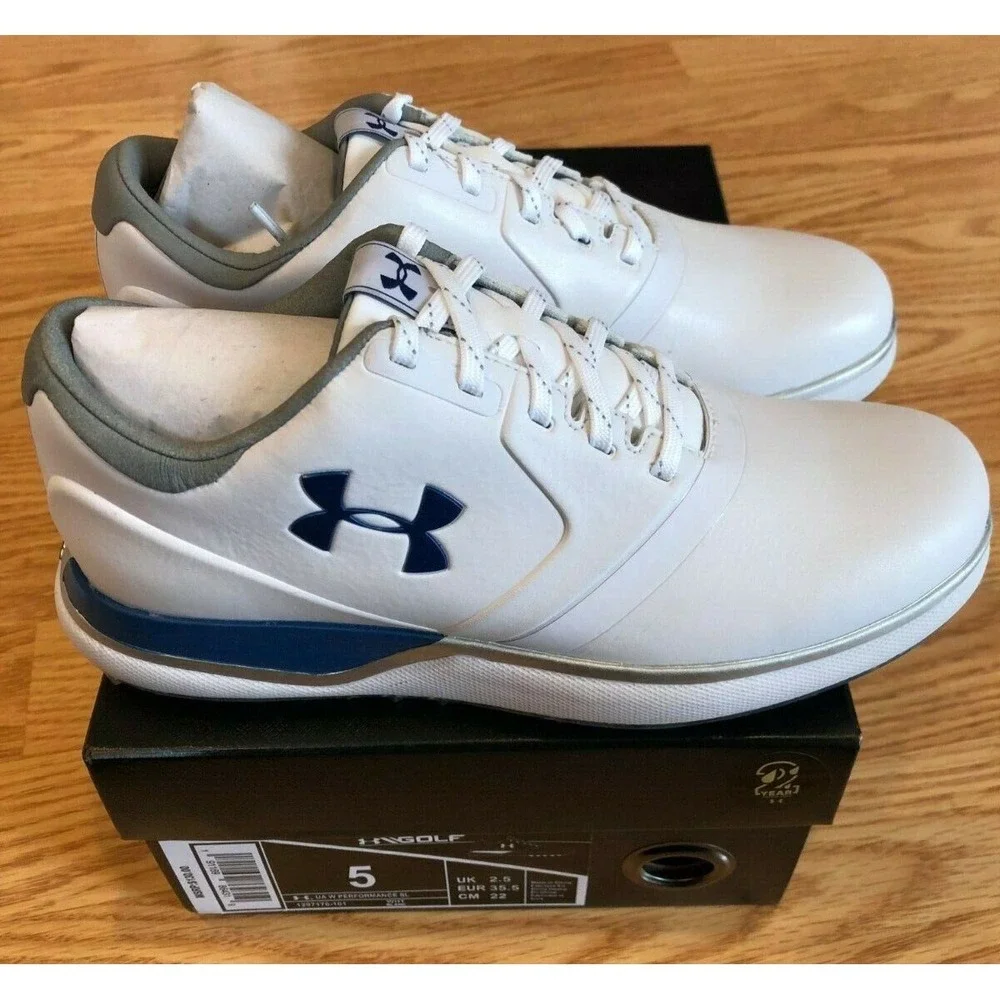 Under Armour Performance Spikeless Golf Shoes White/Blue Women's Size 5‎ 1297176 - Picture 2 of 6